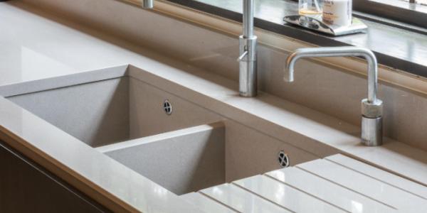 Bespoke Quartz Double Sink and Sloping Drainer